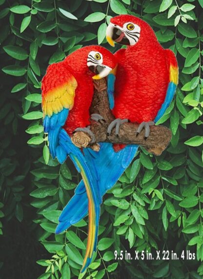 Pair of Scarlet Macaws on Branch Statue