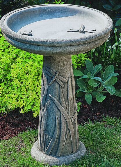 Cast Stone Dragonfly Birdbath Statue