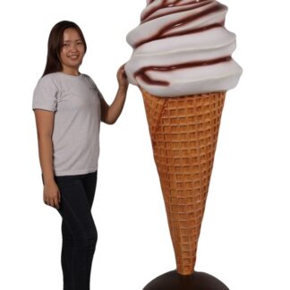 Giant Chocolate Vanilla Swirl Soft Serve Ice Cream Cone Statue