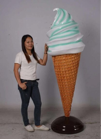 Giant Mint Vanilla Swirl Soft Serve Ice Cream Cone Statue