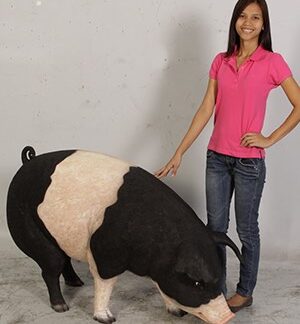 Pink & Black Pig Statue