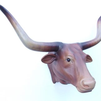 Brown Bull Head with Long Horns Wall Mount