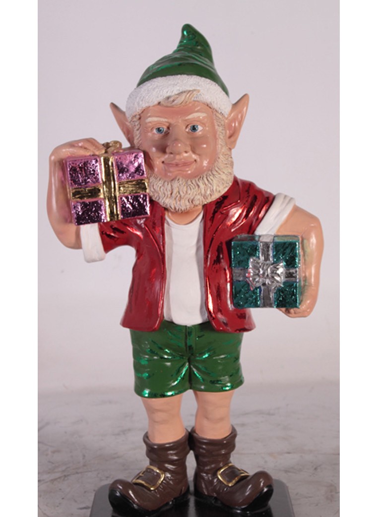 Christmas Elf with Two Gifts Statue