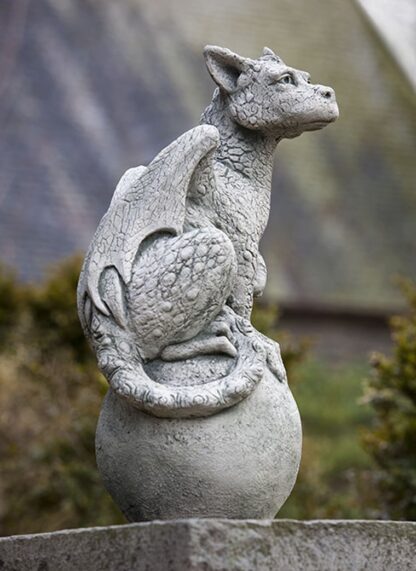 Eryl the Cast Stone Medieval Winged Dragon on Orb
