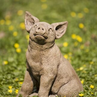 Perky Happy Young Pig Cast Stone Statue