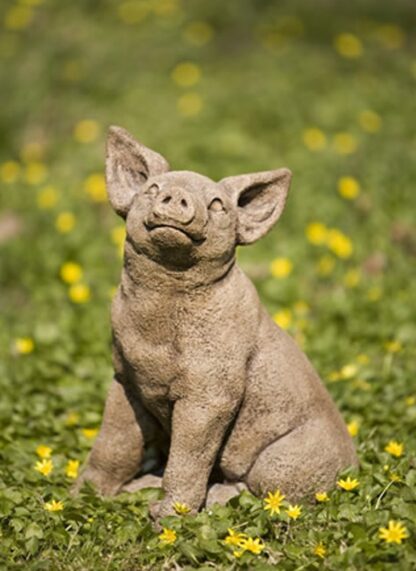 Perky Happy Young Pig Cast Stone Statue