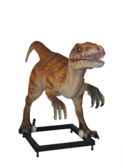 Velociraptor Statue on Metal Base